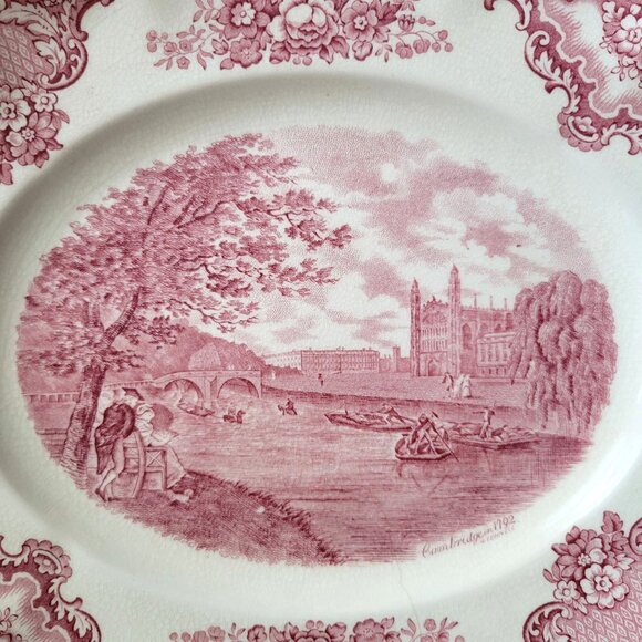 Vtg Johnson Brothers Old Britain Castles 12" Pink Transferware Platter - Picture 2 of 5